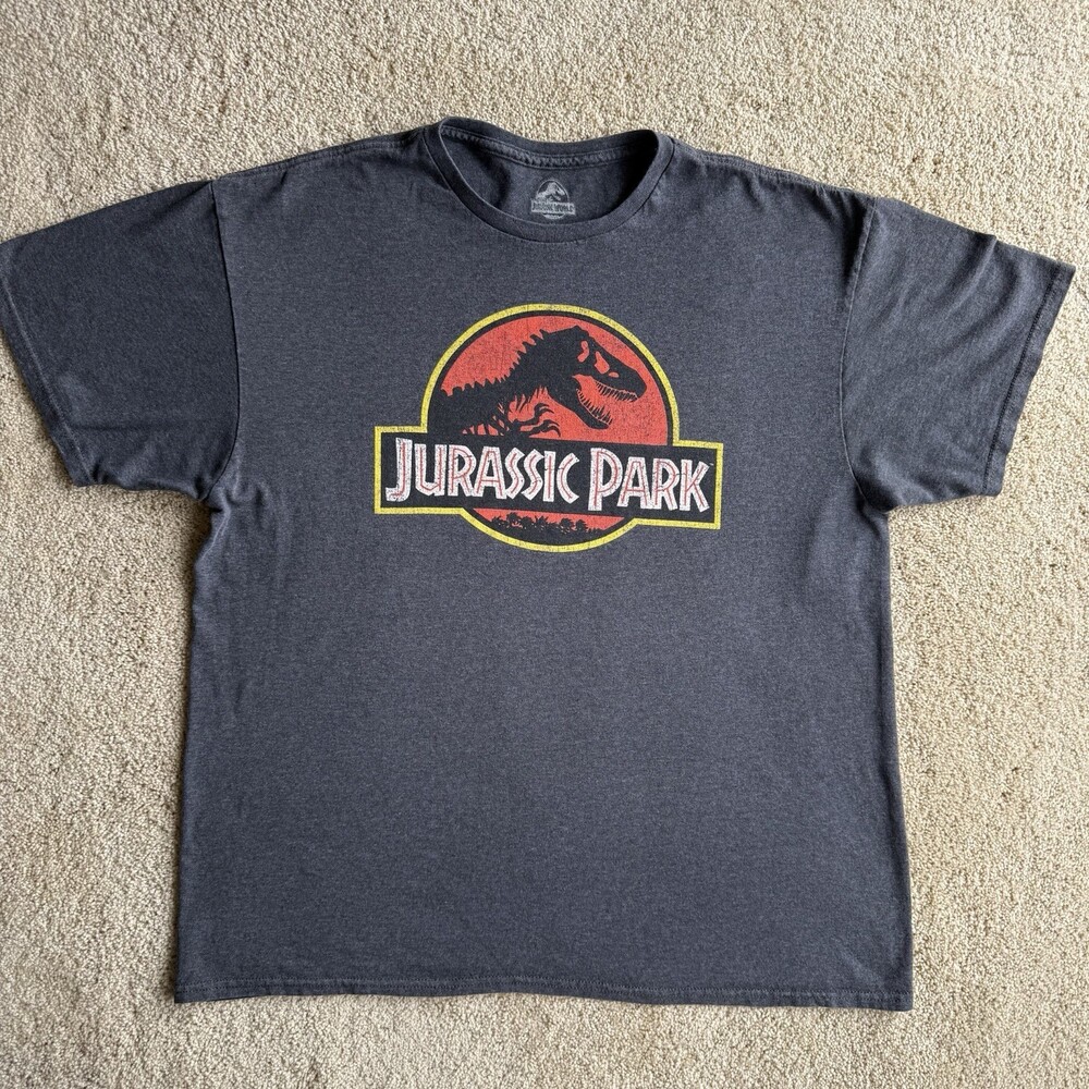 Jurassic Park T-Shirt Men’s XL Gray Graphic Logo Movie Tee Short Sleeve